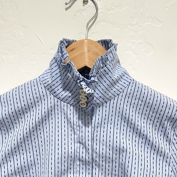 Caroline Costas Jacqueline Poof Sleeve Button Up Top Womens XS Blue Stripe - Picture 2 of 10